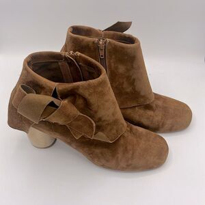 Jeffrey Campbell suede fold over bow wooden heel bootie